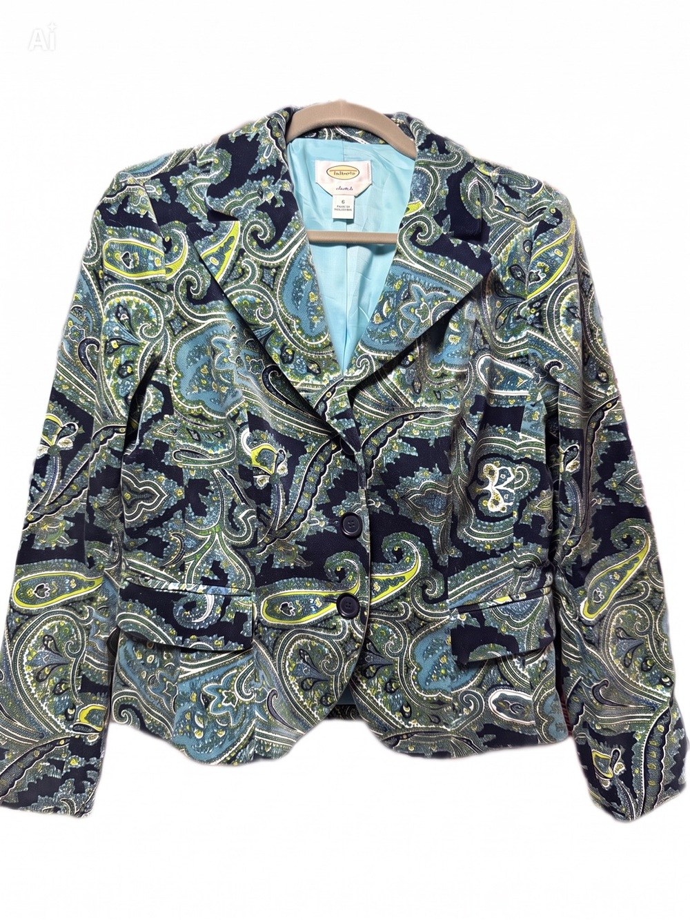 Vintage Y2K Talbots Blue Paisley velvet Blazer